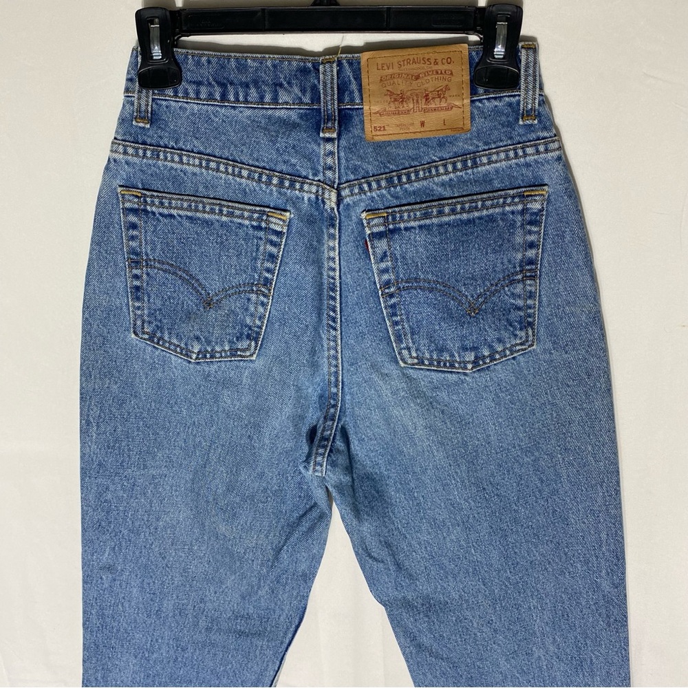 Vintage 90s Levi’s 521 Tapered Fit Petite High Rise Med Wash Blue Jeans 6P - Picture 13 of 16